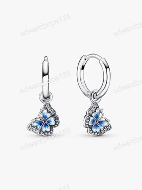 Blue Butterfly Hoop Earrings